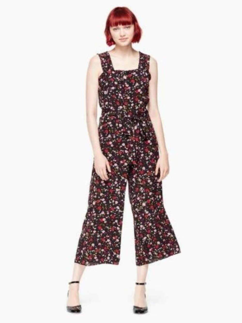 Kate Spade Boho Floral Jumpsuit in Black Ma Cherie Size 6 Wide Leg